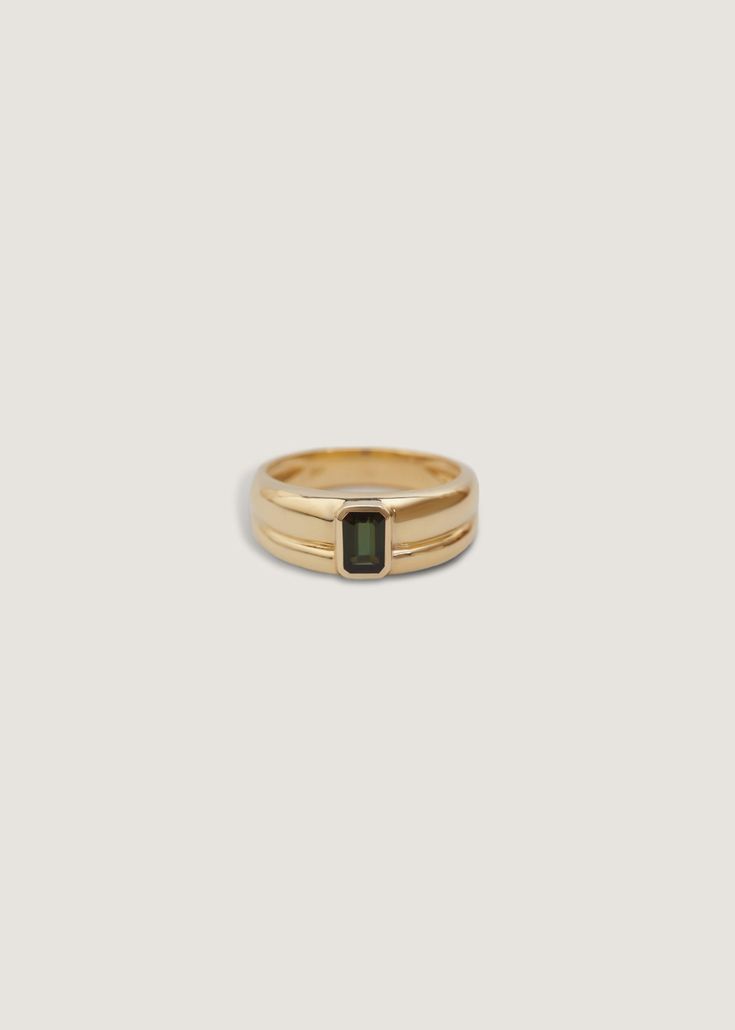 We took one of your favorite rings, the Françoise Stacked Ellipse Ring I, and added a gemstone to give more texture and character. Elegant enough to be worn day to night, and bold enough to make a statement—make her your trademark. Hollow and designed with comfort in mind. 14k solid gold—always. Average weight: 5g Band width: 7.5mm (front), 4mm (back) Total carat weight: 0.5ctw Stone shape: Emerald This piece is made to order. Please allow at least 4-6 weeks for production. One-Of-A-Kind: All st Gold Tourmaline Rings, Elegant Gold Tourmaline Rings, Modern Gold Tourmaline Rings, Funky Engagement Rings, Handmade Tourmaline Gold Ring, Senior Ring, Modern Green Tourmaline Jewelry, College Ring, College Rings