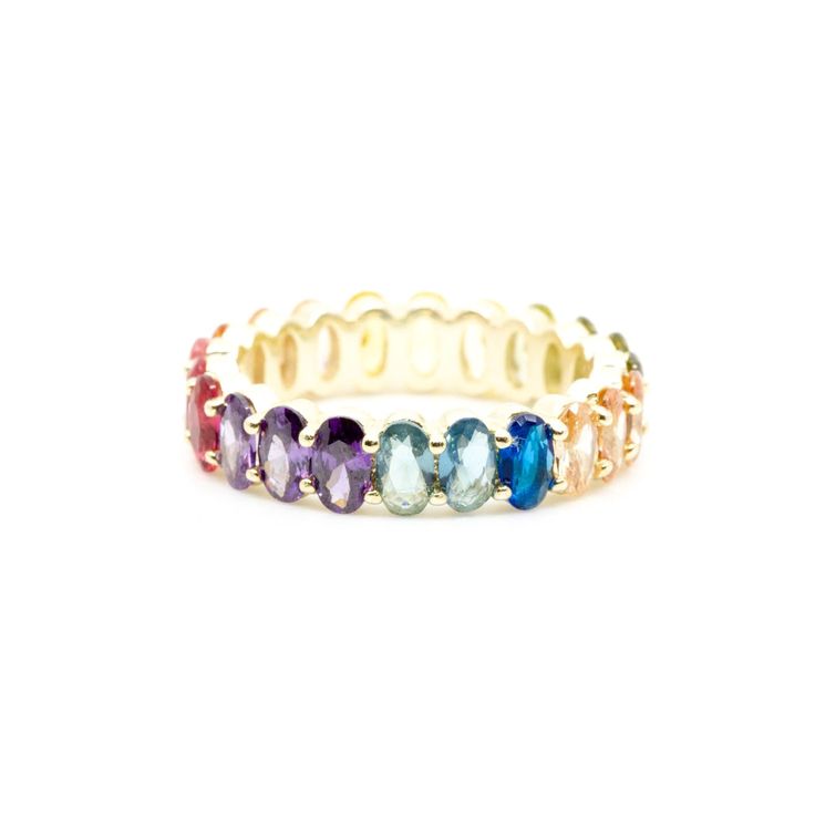 An infinite ring of elliptical rainbow crystals set in gold-plated silver, this stunner works well as part of a stack or on its own. Silver Gold Plated with Rainbow Crystals Infinite Ring, Rainbow Rings, Sparkly Things, Rainbow Crystal, Crystal Set, Gold Plated Silver, Ring Gold, Gold Plated Sterling Silver, Metal Rings