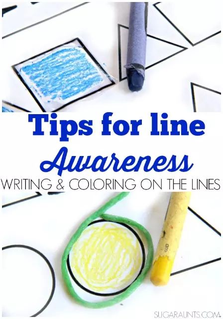 an art project with the title tips for line awareness writing and coloring on the lines