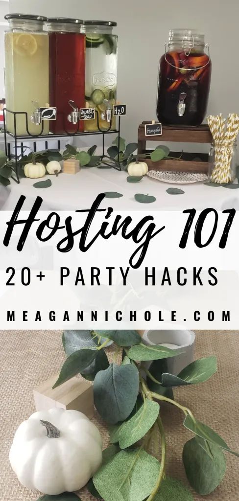 hosting 101 party hacks with pumpkins and leaves on the table in front of them