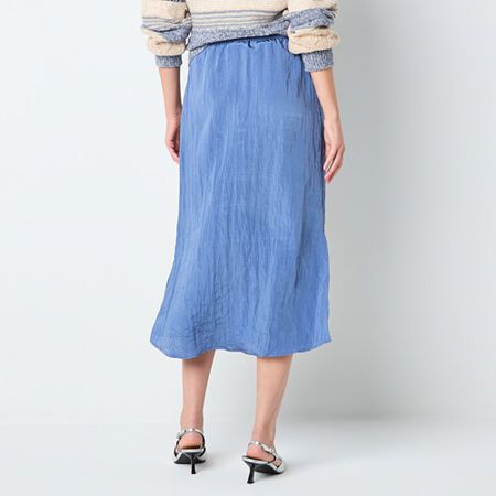 This a.n.a women's midi skirt is a chic style you can dress up or down with a blouse or t-shirt. Made from a woven blend with a crinkled finish, this a-line style has a comfortable pull-on elastic waist.Front Style: Flat FrontClosure Type: Full ElasticRise: At WaistApparel Length: 31.75 InchesFiber Content: 67% Polyester, 33% NylonFabric Description: WovenLining: UnlinedSkirt Length: Midi LengthCare: Tumble Dry, Machine WashSkirt Type: A-Line SkirtsCountry of Origin: Imported Non-stretch Summer Midi Skirt, Spring Maxi Skirt With Elastic Waistband, Flowy Midi Length Skirt For Brunch, Flowy Midi Length Bottoms For Day Out, Relaxed Midi Skirt For Spring, Relaxed Fit Long Skirt For Spring, Flowy Summer Midi-length Bottoms, Spring Solid Color Long Maxi Skirt, Spring Solid Color Midi Bottoms