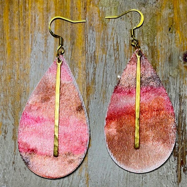 Handmade Lightweight Faux Leather Earrings Are Made With Either Nickel Free Gold, Bronze, Silver, Gunmetal Or Rose Gold Hooks. Fav Fall Collection Print In Faux Leather. Yellow Gold Tone Hooks Vintage Pieces Used Drop Length: 3" *Patterns, Variations, Cut And Textures May Vary But Images Are Mostly True To Color. Do Not Bathe Or Swim With Jewelry, As Materials Are Not Waterproof. Discount Only Applies To Bundles Of Other Jeweledart Item. Handmade Pink Drop Jewelry, Pink Teardrop Beads For Jewelry Crafting, Pink Teardrop Jewelry Beads For Crafting, Teardrop Pink Jewelry For Crafting, Pink Drop Earrings With Ear Wire, Pink Dangle Teardrop Earrings For Gift, Elegant Handmade Pink Teardrop Earrings, Handmade Adjustable Pink Teardrop Earrings, Nickel-free Pink Earrings For Everyday