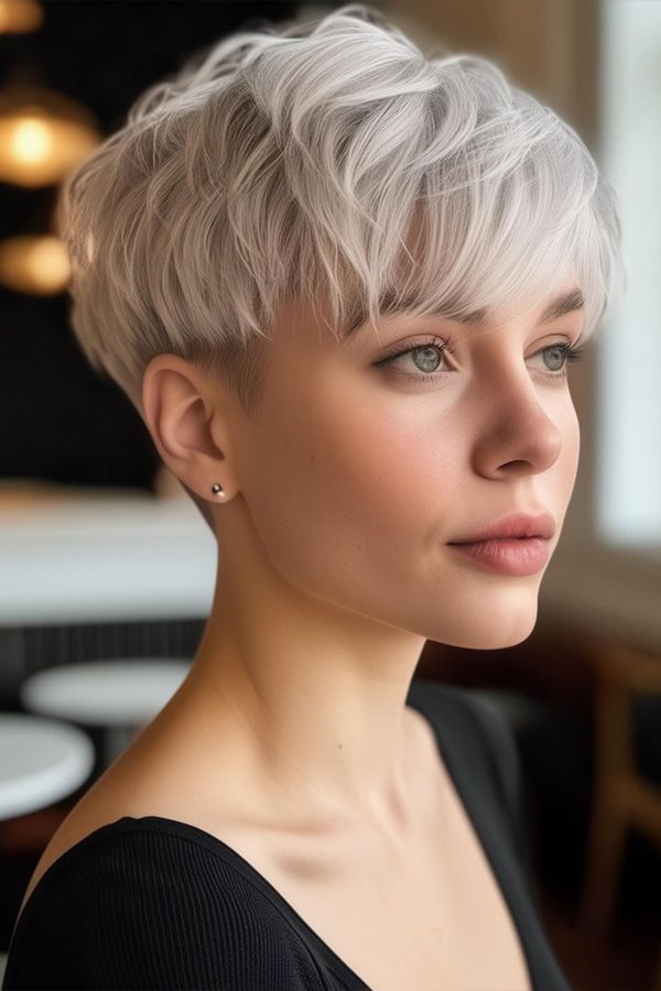 43 Youthful Pixie Haircuts in 2024 for Young Women Modern Bowl Cut For Women, Pixie Haircut Platinum Blonde, Ice Blonde Pixie Haircut, Pixie Bowl Cut, Short Blond Haircut Women, Ash Blonde Pixie Haircut, Pixie Blonde, Pixie Cut Blonde Hair, Platinum Short Hair