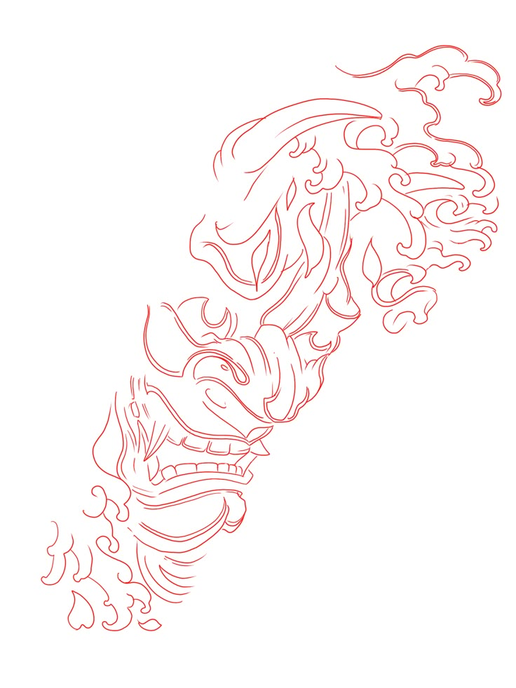 a line drawing of a dragon head on a white background