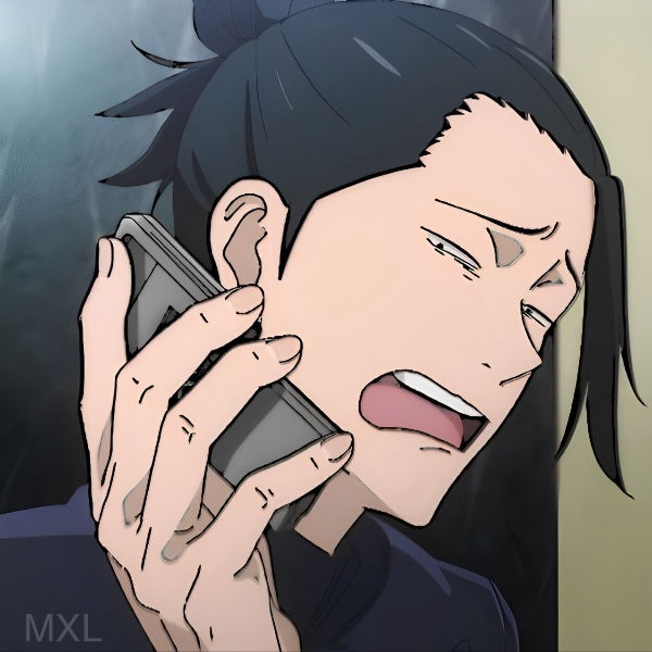 an anime character talking on a cell phone