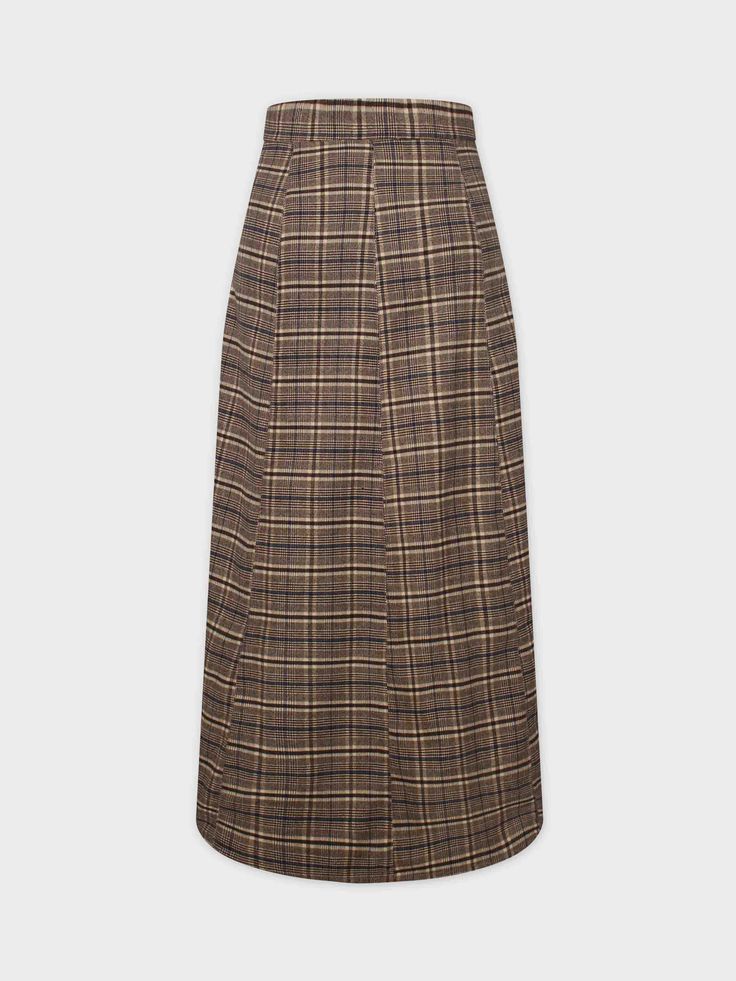 Effortlessly elevate your wardrobe with our Button Front A-Line Skirt-Brown Plaid. The button front design adds a touch of sophistication, while the A-line shape flatters your figure. Perfect for any occasion! Fall Wide Leg Skirt With Buttons, Long Skirt Bottoms With Button Closure For Workwear, Long Skirt With Button Closure For Work, Workwear Long Skirt With Button Closure, Full Skirt Bottoms With Buttons For Work, Workwear Bottoms With Button Closure And Midi Length, Formal Fall Skirt With Buttons, Long Skirt With Button Closure For Daywear, Classic A-line Bottoms For Workwear