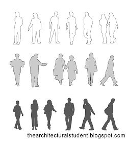 the silhouettes of people walking in different directions, from one to five on each side