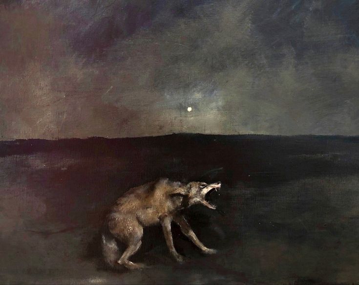 a painting of a wolf standing in the dark