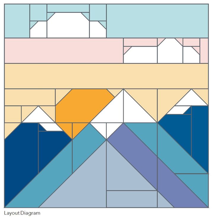 an abstract quilt pattern with blue, yellow and orange colors on it's sides