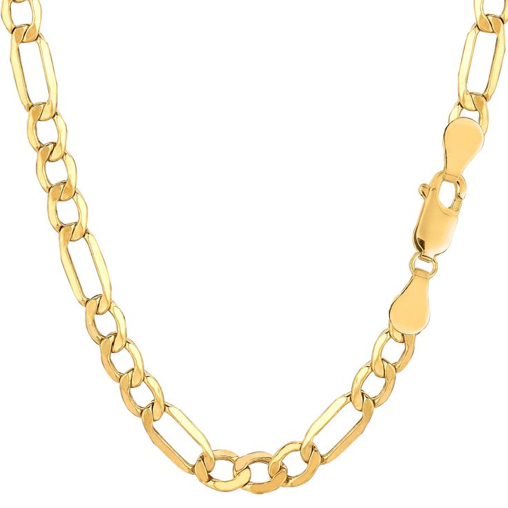 Gold Chain Men Crosses 14k Yellow Gold Hollow Figaro Chain Bracelet, 5.4mm, 8.5" - This 14k yellow gold hollow figaro chain offers a modern bracelet look. At a 5.4 mm thickness, this chain bracelet is available in Length 8.5 Inch length. Includes a lobster clasp to uphold strength and comfort. 14k Yellow Gold Figaro Style Chain Bracelet Bracelet Bracelet Length 8 Inch Bracelets Width 5.4mm Bracelet Weight in Grams: 3.2 gr Figaro Chain Men, Rose Gold Anklet, Figaro Bracelet, Real Gold Chains, Figaro Necklace, Pearl Anklet, Figaro Chain Necklace, Modern Bracelets, Gold Anklet