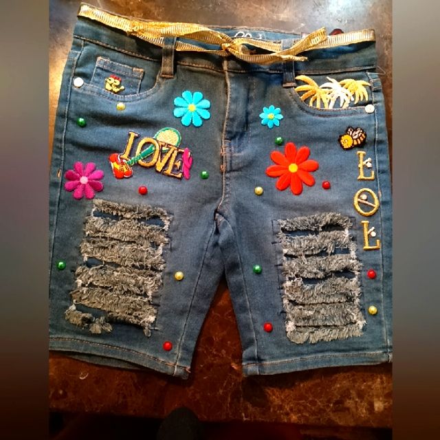 Custom Jeans Shorts Playful Blue Bottoms For Spring, Fun Spring Bottoms With Pockets, Fun Spring Denim Bottoms, Fun Blue Cotton Bottoms, Fun Blue Spring Shorts, Fun Blue Denim Bottoms, White Running Shorts, Grey Denim Shorts, Girls Denim Shorts