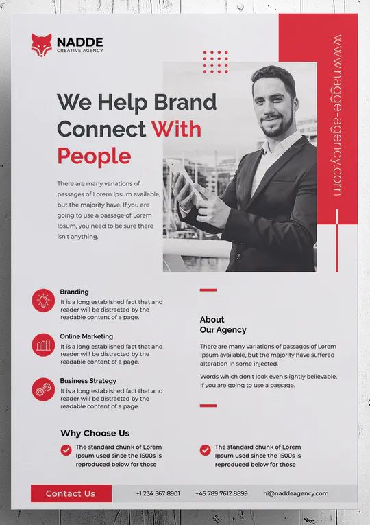 a red and white flyer for a company