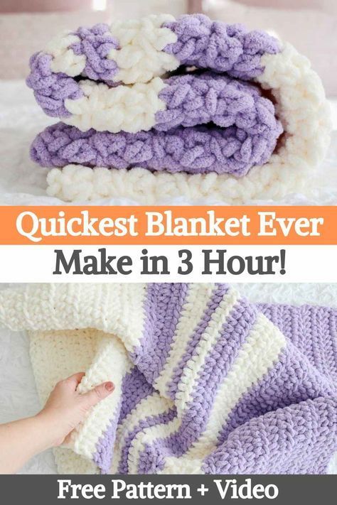 crochet blanket with text that reads quickest blanket ever make in 3 hour