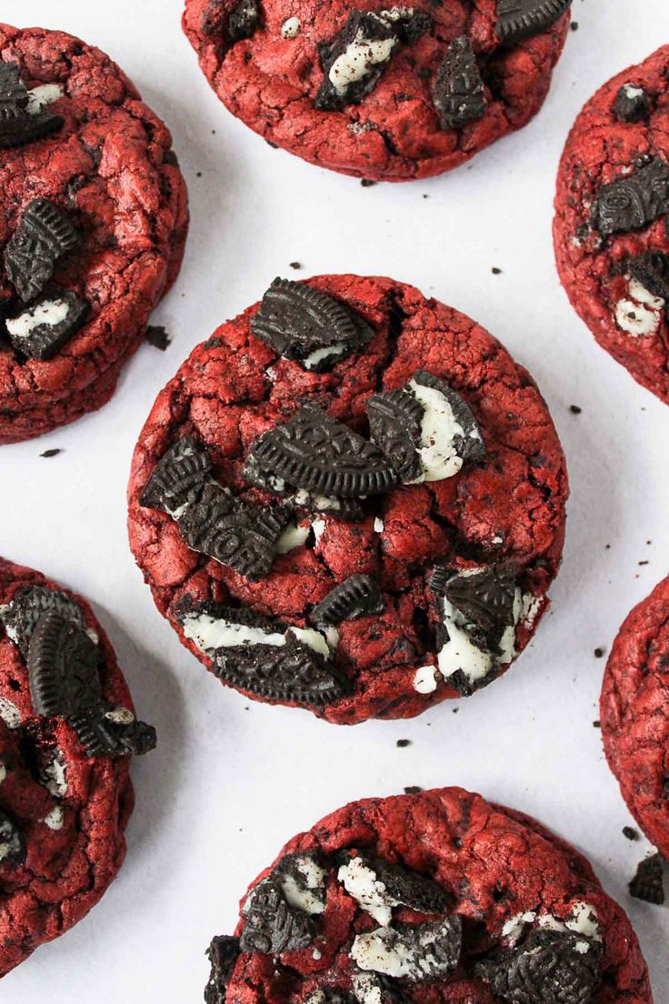 red cookies with oreos and white chocolate chips