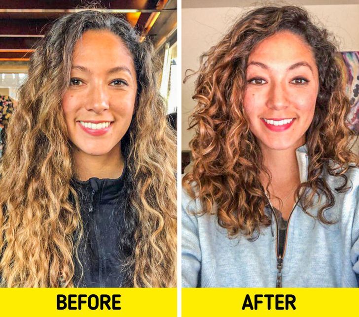 15 Before and After Pics That Show How a New Hairstyle Can Freshen Up Your Look Hair Botox Before And After Curly Hair, Curly Cut Before And After, Haircut Before And After, Deva Curl Cut, Curly Natural Curls, Before And After Hair, Curly Cuts, Curly Cut, Before And After Haircut