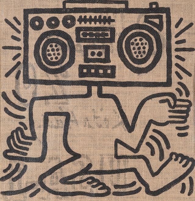 a drawing of a person sitting in front of a radio on top of a piece of paper