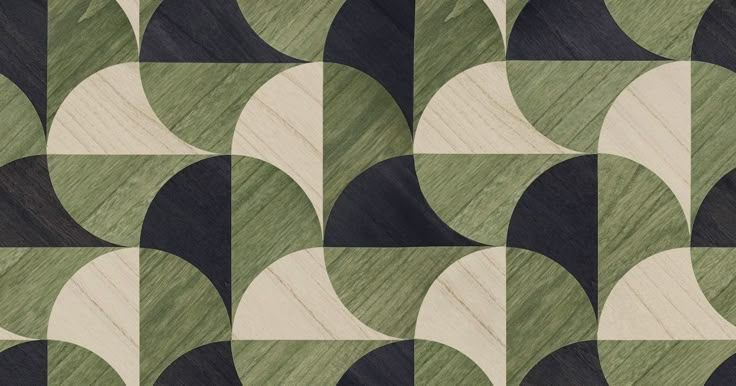 an art deco wallpaper with black, white and green shapes