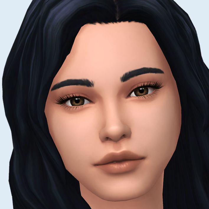 an animated image of a woman's face with long black hair and brown eyes