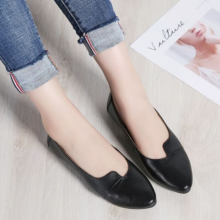 Ana Women's Flat Black Shoes – Ultra Seller Shoes Flat Black Shoes, Women Ballet Flats, Womens Black Flats, Black Flats Shoes, Slip On Loafers, Womens Ballet Flats, Genuine Leather Shoes, Flats Shoes, Shoes Black