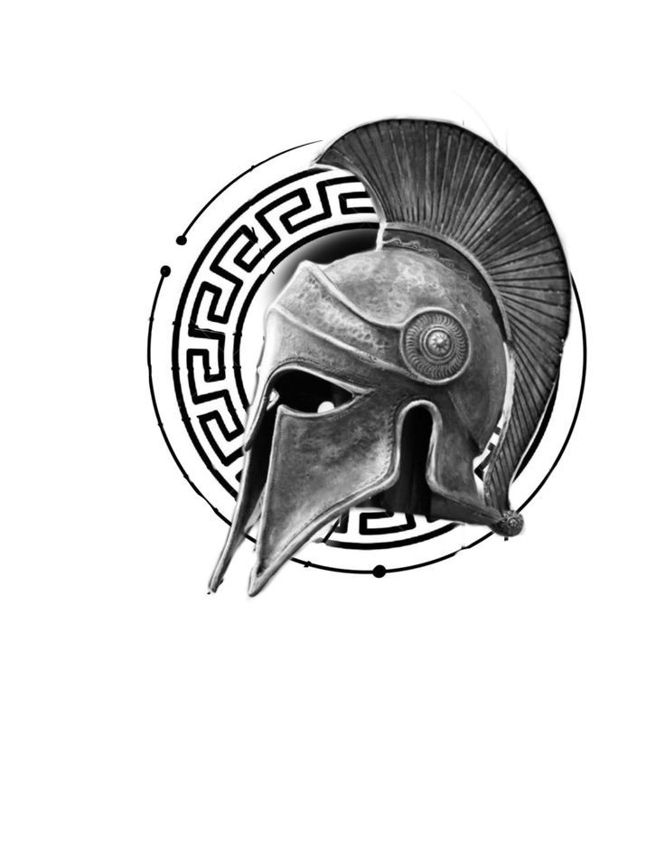 a black and white drawing of a roman helmet