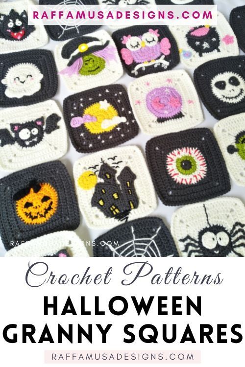 crochet patterns for halloween granny granny squares with text overlay that reads, crochet patterns halloween granny squares