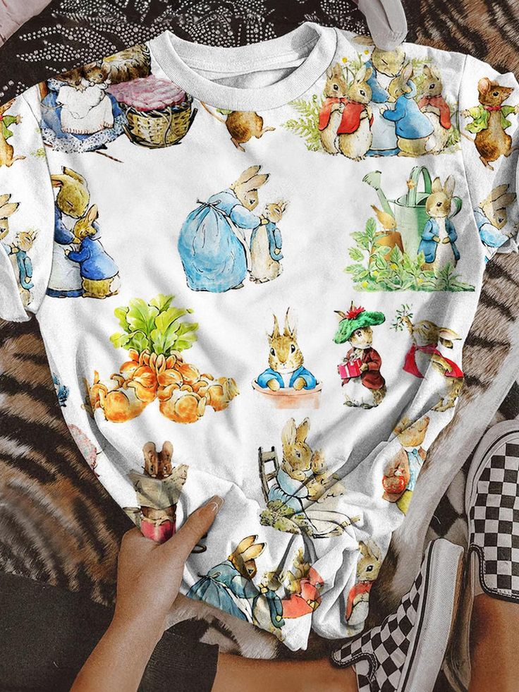 Cute Spring Tops With All Over Print, Fitted Multicolor Tops With Cartoon Print, Fitted Multicolor Cartoon Print Tops, White Summer Blouse With All Over Print, White Blouse With All Over Print For Summer, Holiday Clothing, Pretty Fly, Bunny Print, Needful Things