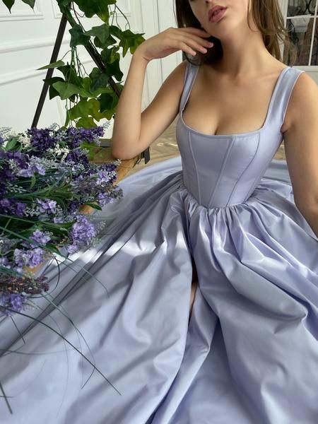 Prom Dress With Pockets, Teuta Matoshi, Lavender Prom Dresses, Corset Gown, Satin Homecoming Dress, Prom Dresses With Pockets, Simple Prom Dress, Satin Evening Dresses, Prom Dresses Sleeveless