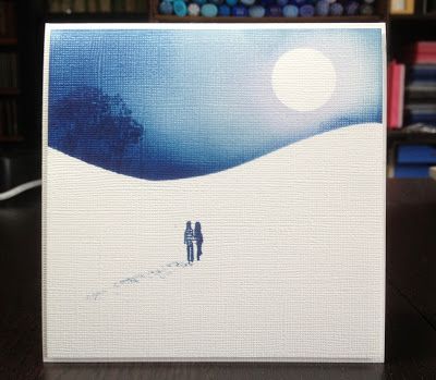 a painting of two people standing in the snow