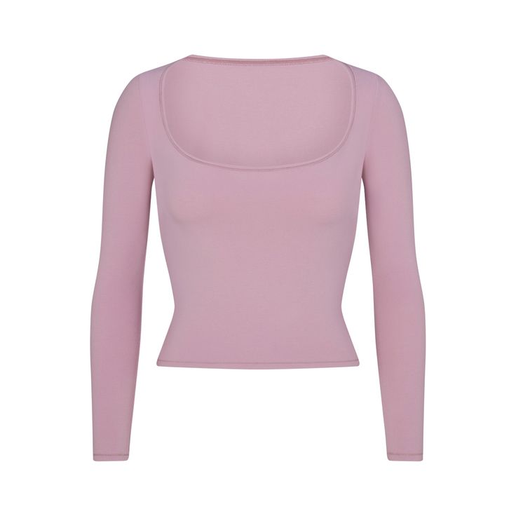 COTTON JERSEY SCOOP NECK LONG SLEEVE TOP | DUSK