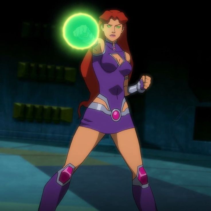 a cartoon character holding a green ball in her right hand and looking at the camera