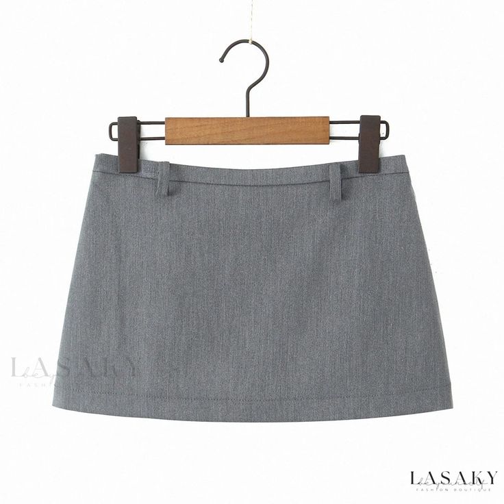 Lasaky - Chic Vintage High-Waisted Mini Skirt with Sexy and Modest Design Fitted Gray Mini Skirt For Summer, High Waist Fitted Gray Skort, Fitted Solid Color Mini Bottoms, Fitted Gray Skort With Pockets, Fitted High Waist Gray Skort, Fitted Gray Skirt For Summer, Gray Fitted Skirt For Summer, Gray Stretch Mini Bottoms, Gray Fitted High Waist Mini Skirt