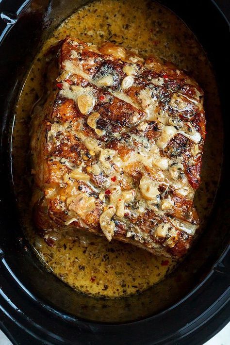 a close up of food in a slow cooker