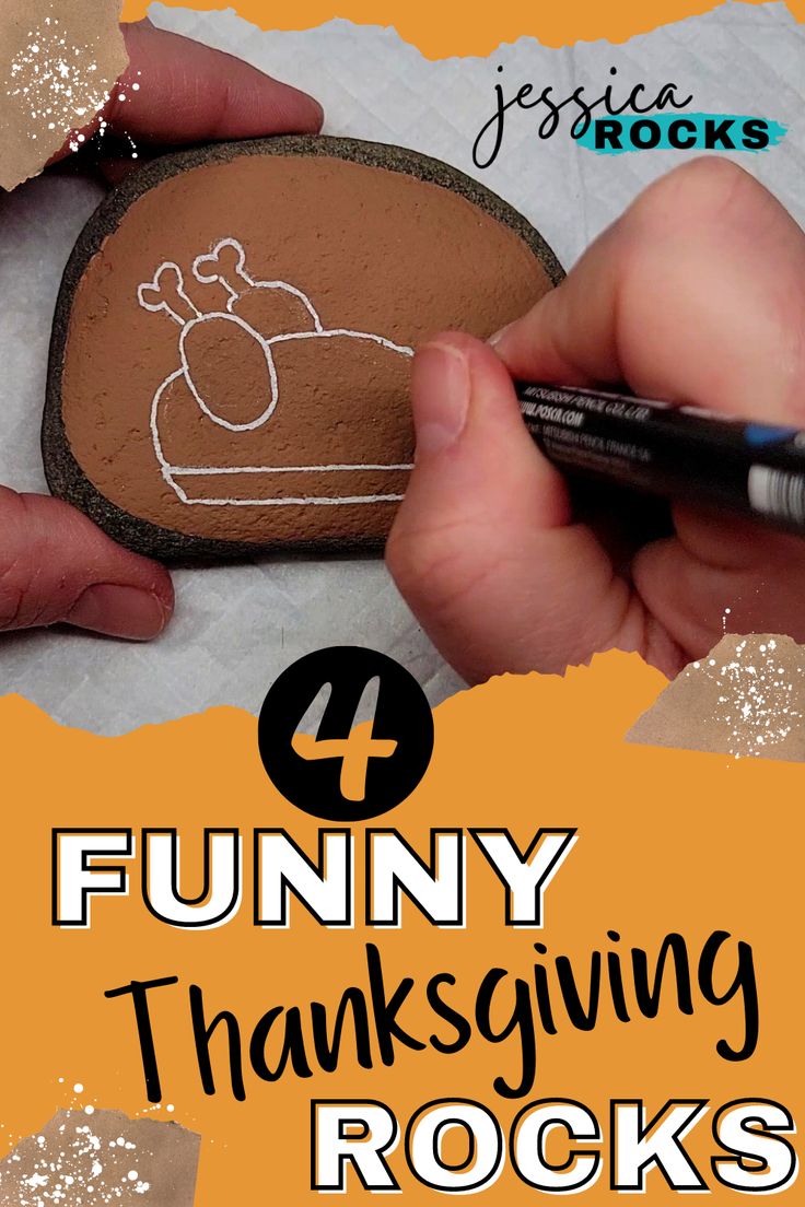 someone is drawing a rock with chalk on it and the words funny thanksgiving rocks written in white