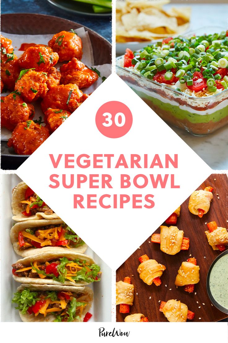 vegetarian super bowl recipes with text overlay