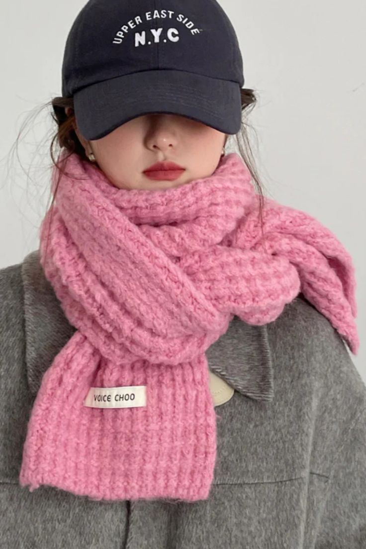 Korean Version Pink Versatile Warm Knit Woolen Scarf Woolen Scarf, Woolen Scarves, Daily Hairstyles, Rose Beige, Knit Ideas, Leather Patchwork, Knitted Coat, Chic Pink, Pocket Shirt