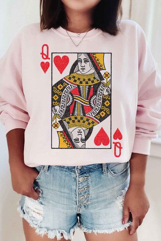 Queen of hearts graphic sweatshirt premium cotton unisex sizing classic fit Heart Sweatshirt, Pink Sand, Queen Of Hearts, Pink Sweatshirt, Grey And White, Gray Color, Graphic Sweatshirt, Queen, Plus Size