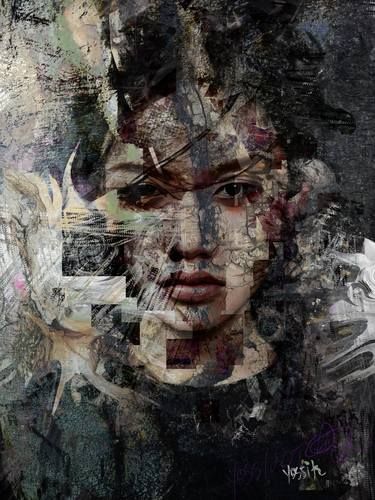 an abstract painting of a woman's face