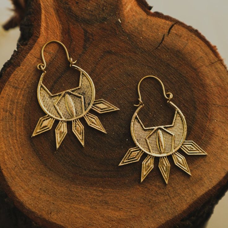 Tribal Earrings Tribal Desert Symbolic Bronze Brass Jewelry, Nickel-free Antique Gold Brass Jewelry, Bohemian Brass Earrings With Ear Wire, Handmade Adjustable Bronze Earrings, Bohemian Hand Forged Drop Earrings, Traditional Earrings With Oxidized Finish And Adjustable, Traditional Earrings With Oxidized Finish, Traditional Pierced Brass Earrings, Adjustable Oxidized Brass Jewelry