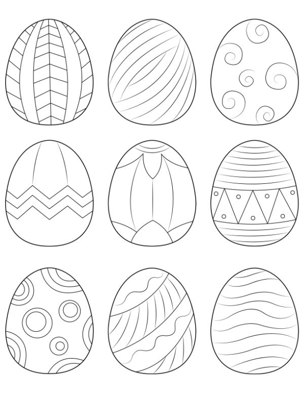 an easter egg coloring page with nine different eggs in each one, and the other four are