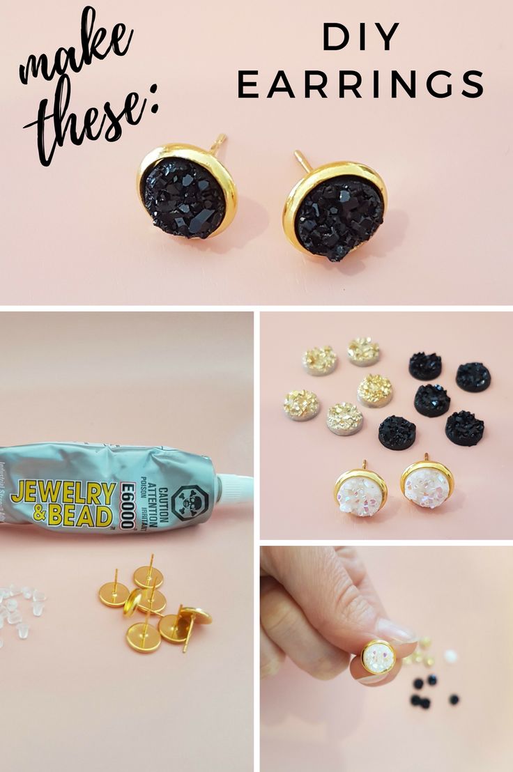 diy jewelry making kit with black and white beads, gold earring studs