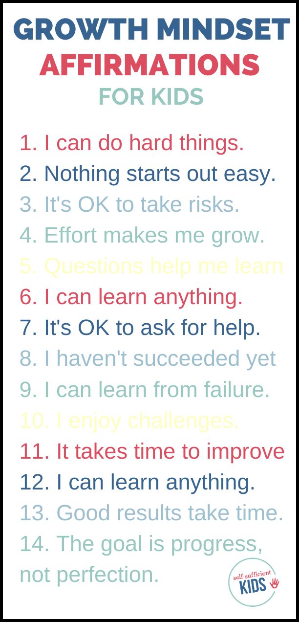 a poster with the words growth minds affirmations for kids