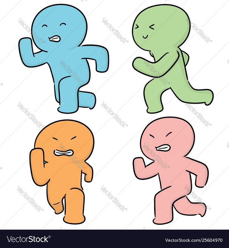 three cartoon figures with different colors