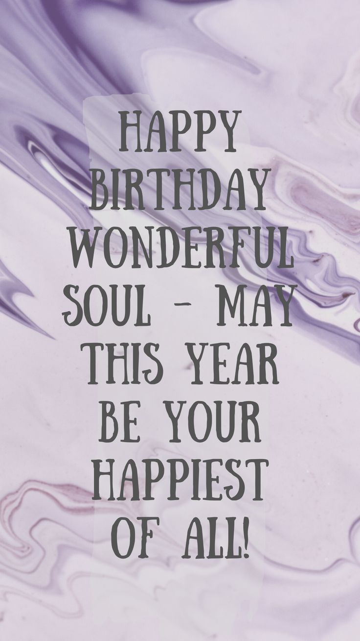 a purple and black birthday card with the words happy birthday wonderful soul - may this year be your happiest of all