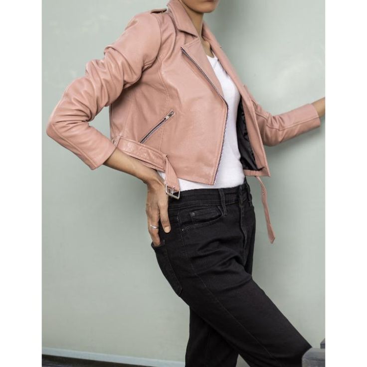 Elevate your wardrobe with our Chic Women's Cropped Leather Jacket. This stylish and versatile outerwear piece is designed for the modern woman who values both fashion and function. Crafted from premium, supple leather, this jacket offers a sleek silhouette that enhances any outfit, whether casual or sophisticated. The cropped cut provides a contemporary twist on the classic leather jacket, making it perfect for layering over dresses, blouses, or even a simple tee. Featuring a tailored fit, zipp Spring Leather Fitted Biker Jacket, Chic Leather Cropped Jacket For Spring, Edgy Leather Cropped Jacket For Spring, Trendy Spring Leather Cropped Jacket, Spring Leather Cropped Jacket For Work, Trendy Leather Cropped Jacket For Spring, Fitted Leather Cropped Jacket For Spring, Modern Fitted Leather Jacket For Spring, Trendy Fitted Biker Jacket