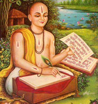 a painting of a man sitting in front of a book with writing on the pages