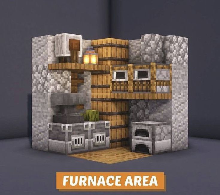 an animated image of a kitchen in the shape of a furnace area with text overlay that reads furnace area