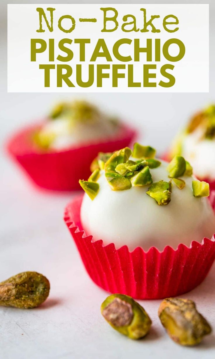 no bake pistachio truffles with pistachio seeds on top