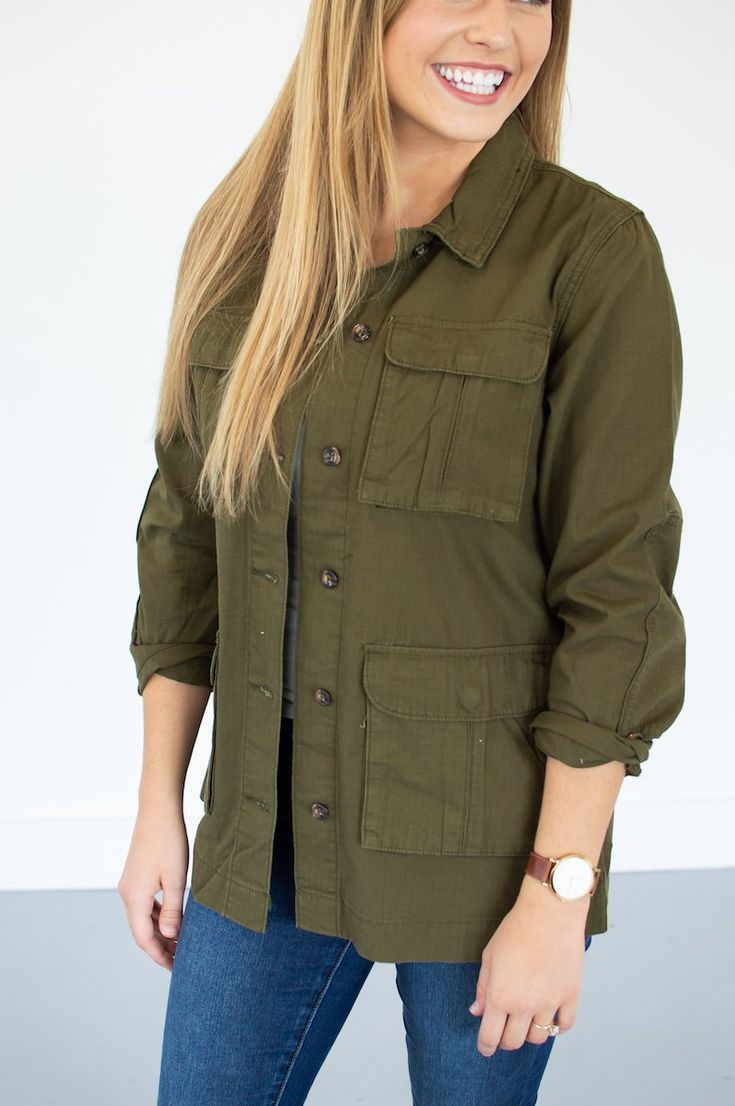 Embroidered Aztec Cargo Jacket | Olive – MOB Fashion Boutique Olive Cotton Outerwear For Fall, Khaki Long Sleeve Utility Jacket With Multiple Pockets, Olive Utility Outerwear With Pockets, Olive Cotton Utility Jacket For Fall, Green Utility Jacket With Pockets For Fall, Fall Khaki Tops For Outdoor, Spring Cargo Style Button-up Outerwear, Khaki Long Sleeve Outerwear With Cargo Pockets, Green Tops With Flap Pockets For Fall