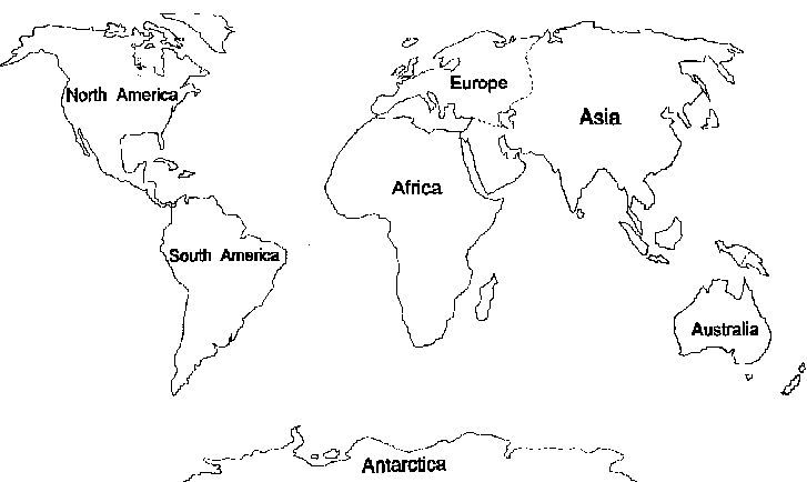 the world map with countries labeled in black and white, including africa, australia, north america, asia