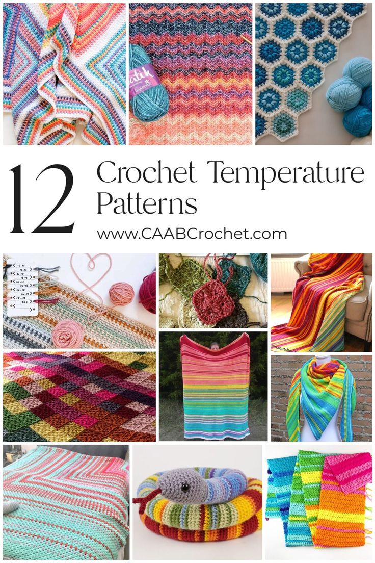 crochet patterns with text that reads, 12 crochet temperature patterns for afghans